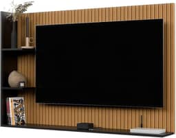Painel Para TV 50 Polegadas Sala/Quarto Nicho Prateleira Berlim (Ripado/Preto)