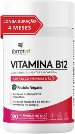Vitamina B12 Ativa (metilcobalamina) Longa Duração: 4 Meses de Uso, Cápsulas Vegana, 120 Cápsulas,Fortalvit