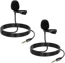 Microfone de Lapela Lavalier Condensador Omnidirecional 3.5mm TRS - Kit 2 Microfones Profissionais para Celular, Câmera, Gravação de Áudio, Vlogs, YouTube e Entrevistas