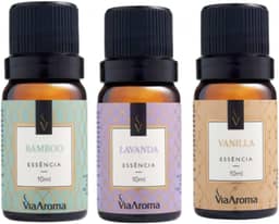 Kit 3 Essências Via Aroma De Aromatizador Aromaterapia 10ml - Lavanda Francesa, Bamboo e Capim Limão