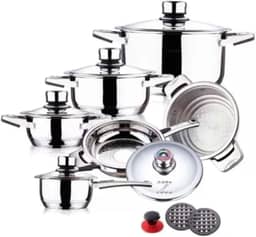 Jogo De Panelas Alemãs de Aço Cirurgico Inox 19 Peças