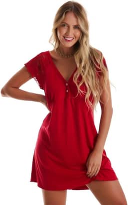 Camisolas em Viscose com Detalhes Renda Estilo Camiseta Noite Dormir Amamentação Maternidade
