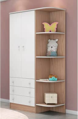 Guarda Roupa Infantil Catavento 2 Portas Carvalho/Branco - Bela Móveis