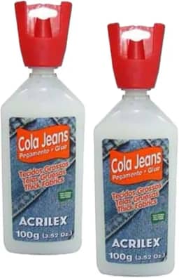 Cola Jeans Acrilex 100g Kit com 2 Unidades | Alta Fixação para Reparos e Customizações | Ideal para Jeans, Lonas e Tecidos Grossos | Resistência à Água e Acabamento Incolor