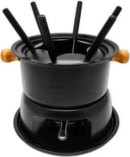 Conjunto de Fondue para 6 Pessoas, 11 Peças, Panela 1,7L, Base com Suporte, 6 Garfos, Preto