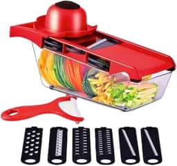 Ralador e Fatiador de Legumes Mandoline Multifuncional em Aço Inox – Ajustável, Seguro e Fácil de Limpar