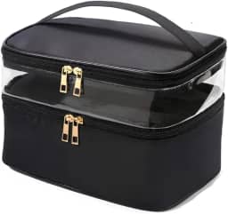 Necessaire Grande Viagem Divisória Maquiagem Make Cosméticos Bolsa Organizador Feminina Beleza Multiuso Frasqueira Bolsinha (Preto)