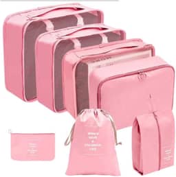 Kit Organizador de Malas para Viagem 7 Peças Conjunto Organizador Roupas Bolsas Necessaire Sapatos Maquiagem Completo Bagagem Organizada Premium (Rosa)