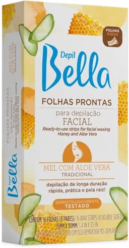 Folha Pronta para Depilação Facial Mel com Aloe Vera 16 Fls, Depil Bella