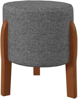 Kit 2 Puff Banquinho Redondo Decorativo Thor em Linho Pés Madeira Maciça Cor Cinza