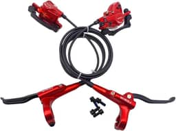 Conjunto de freio a disco hidráulico Mountain Bike, kit de freio a disco dianteiro e traseiro para bicicleta MTB XC Trail, e-Bike, Fat Bike, kit de atualização para freio a disco mecânico (vermelho - frente esquerda e traseira direita)