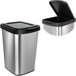 Lixeira 9 Litros com Tampa Click Basculante – Cesto de Lixo, Plástico com Acabamento Tipo Inox para Banheiro, Cozinha e Escritório