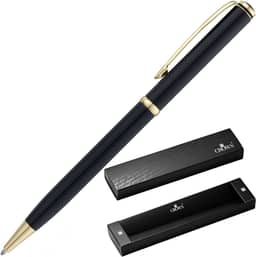 Caneta Crown Sigma Esferográfica de Metal Detalhes Dourados (Preto)