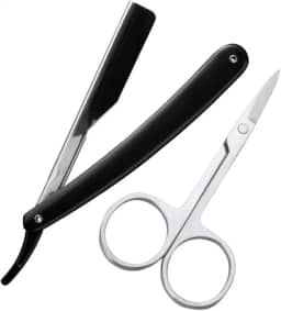 Navalha Navalhete Aço Inox Para Barbeiro Acabamento De Barba Bigode Cabelo Multiuso + Tesoura Reta Para Acabamento Em Aço Inox + Necessaire