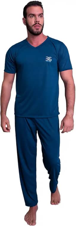 Pijama MVB Modas Longo Adulto Masculino Manga Curta E Calça