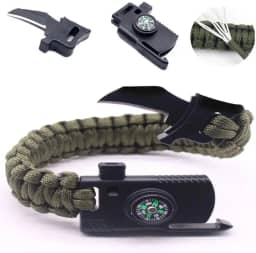 Pulseira de Sobrevivência Paracord com Bússola, Pederneira, Faca e Apito