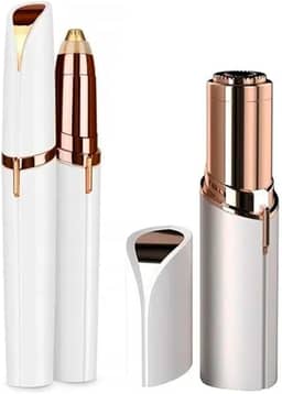 Kit 2 Peças Depilador Facial Feminino Portátil, Removedor de Pelos, Design Elegante Branco e Rose Gold, Prático e Eficiente