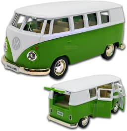 Miniatura de carro Kombi 1969 em metal, Carrinho de ferro Kombi, 1:32, 13 CM, RMZ City (Verde escuro e Branco)