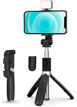 Bastão De Selfie Com Luz Led Tripé Para Celular 360º Dobrável Pau De Selfie Bluetooth Controle Remoto 3 em 1 Câmera Selfie stick