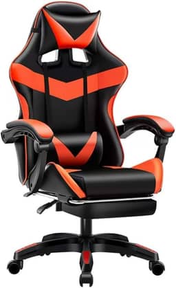 Cadeira gamer Ergonomica com Apoio para os Pés, Base Giratória e Estofado Profissional, Ideal para Escritório e Jogos (Preto e Vermelho)