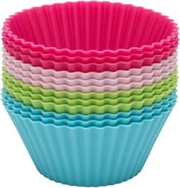 Combo 12 Formas de Silicone Redonda para Mini Cupcake e Muffin Premium, Multicor, Resistente e Durável, Ideal para Micro-ondas, Forno e Airfryer (1)