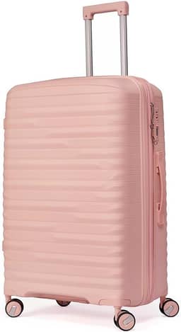 Mala Media 23Kg De Viagem Expansível Polipropileno 4 Rodas Duplas 360 Fibra Rígida Tamanho M Leve Resistente Para Despachar (ROSA CLARO, médio)