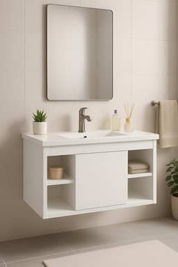 Gabinete Com Cuba Suspenso para Banheiro Nichos Com Porta Completo (Branco)