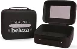 Maleta Organizadora de Maquiagem com Espelho, Forro Macio, Espaço Amplo sem Divisórias, Elásticos Internos e Alça – Ideal para Viagens e Rotina de Beleza – Three Brothers (Maleta Maquiagem Preta)