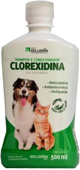Shampoo Kelldrin Clorexidina 500ml para Cachorro e Gato com Aroma Agradável, Tratamento de Problemas de Pele e Limpeza Profunda