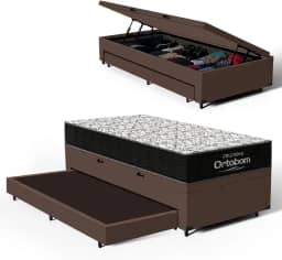 Bicama com Box Baú Solteiro com Colchão de Espuma D45 Ortobom Airtech 150 + Auxiliar Unique 88cm (Marrom)