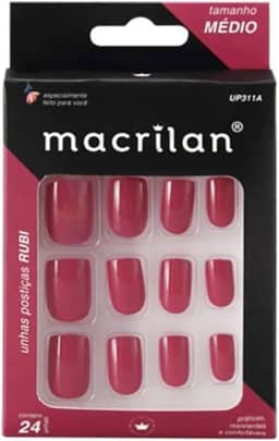 Macrilan Unhas Postiças Médio Rubi 24 Unidades
