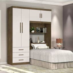 Guarda Roupa Solteiro com Cabeceira 4 Portas Cancun J&A Móveis Jequitiba/Off White