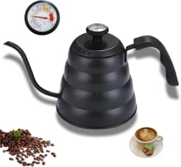 Chaleira Bule Bico de Ganso Inox com Termômetro 1,2L – Café Barista, Chá e Infusões – Preta