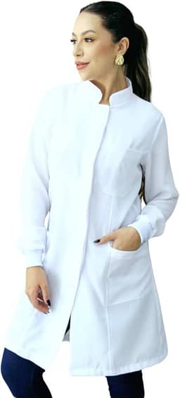 Jaleco Feminino Oxford Gola Padre Botão Embutido Com Punho Enfermeira Dentista Esteticista