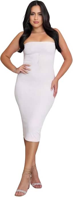 KIT 2 Vestidos Midi Colado Tomara que Caia Anarruga Sem Bojo Lindas Cores