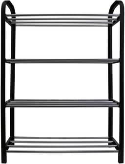 Sapateira Plástico com Metal 4 Divisórias Desmontável (Preto)