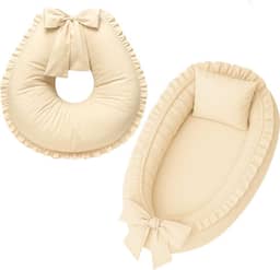 Ninho redutor de berço e Almofada de Amamentação Percal 100% Algodão (Palha)