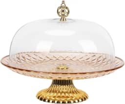 Boleira de Plástico com Pé e Tampa, Queijeira, Boleira com Tampa, Porta Bolo, Prato para Bolo com Tampa, Prato de Bolo, 29.5x29.5x22.5cm