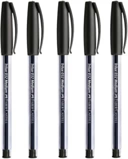 Kit C/5 Caneta Esferográfica Preta, Trilux, Ponta Média 1.0mm, Corpo Transparente, Escrita Macia. Para ENEM, Vestibular e Concurso