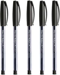 Kit C/5 Caneta Esferográfica Preta, Trilux, Ponta Média 1.0mm, Corpo Transparente, Escrita Macia. Para ENEM, Vestibular e Concurso