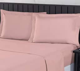 Jogo de Cama 400 Fios Percal Com Lençol de Cima e Aba Americana, Antiácaro, Anti-pilling com Toque Macio Elástico Hotel - (Rose,Queen)