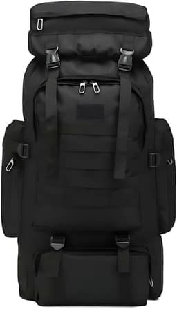 Mochila Cargueira Camping Impermeável 80litros Travessia Trilha Preta Desenho do tecido Liso Qualidade Premium para sua Viagem