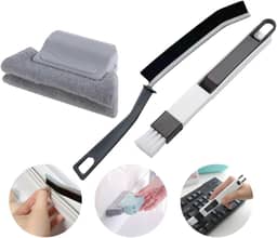 Escova Multiuso para Trilhos e Teclados, Esponja de Microfibra para Persianas e Escova para Cantos e Rejuntes – 3 Peças de Limpeza