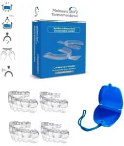 Caixa Completa 04 Placas Moldável Para Bruxismo Ranger Dentes Protetor Bucal + 1 Estojo Azul