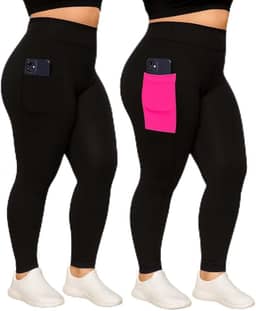 Kit 2 Calças Legging Plus Size com Bolso Lateral, para Academia, Alta Compressão, Cores Sortidas, Nao Fica Transparente (BR, Numérico, 52, Plus Size, Regular, 52, Sortidas)