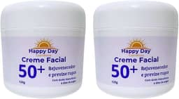 Kit 2 Creme Facial 50+ Para Rugas Com Acido Hialurônico Antirrugas e Antissinais 120g Happy Day Cosméticos