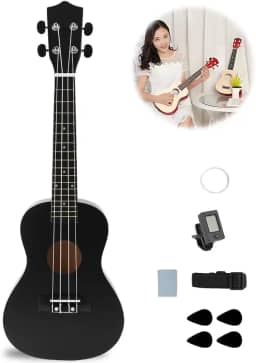 Ukulele 23 Polegadas, Kit de Instrumentos Ukulele Preto