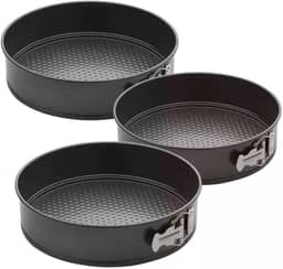 Conjunto 3 Formas Redondas de Alumínio com Fundo Removível Jogo Antiaderente para Bolo e Torta, kit de Assadeiras - 24,26 e 28 cm