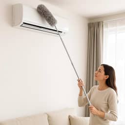 Espanador de Pó Telescópico de Microfibra – Extensível Até 2,80m, Lavável e Flexível – Ideal para Tetos, Ventiladores, Lustres, Ar-Condicionado e Trilhos de Cortina