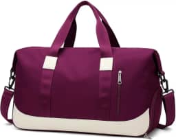 Bolsa De Mão Mala Viagem Academia Feminina Masculina Super Grande, Compartimentos Com Zíper, Espaço Para Tênis Ou Roupas Sujas Alça Removível Modelo Transversal Bordo Poliéster (Vinho)